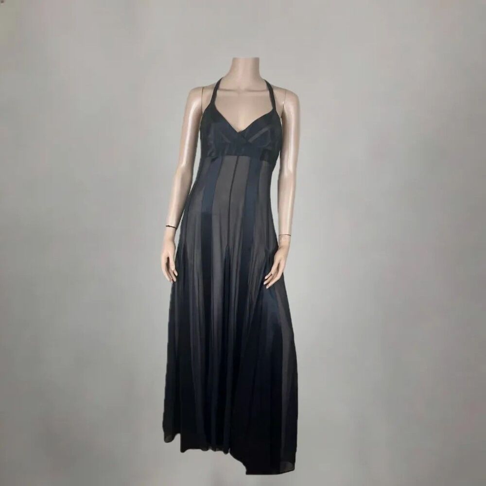 New BCBG Black 100% Silk Panel Halter Evening Gown Size Medium (Sz 6)